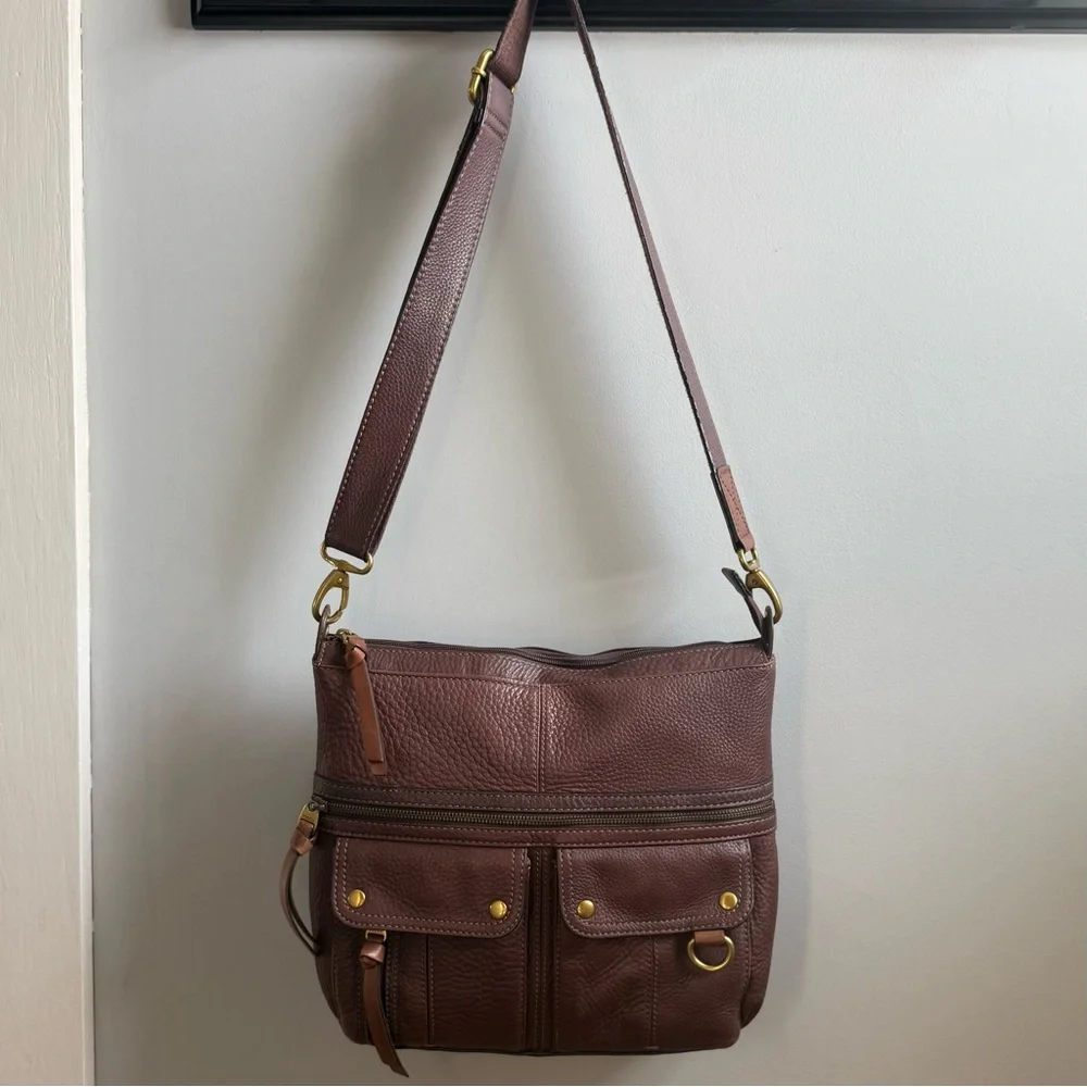 🧸 Fossil | Brown Pebble Grain Leather Satchel